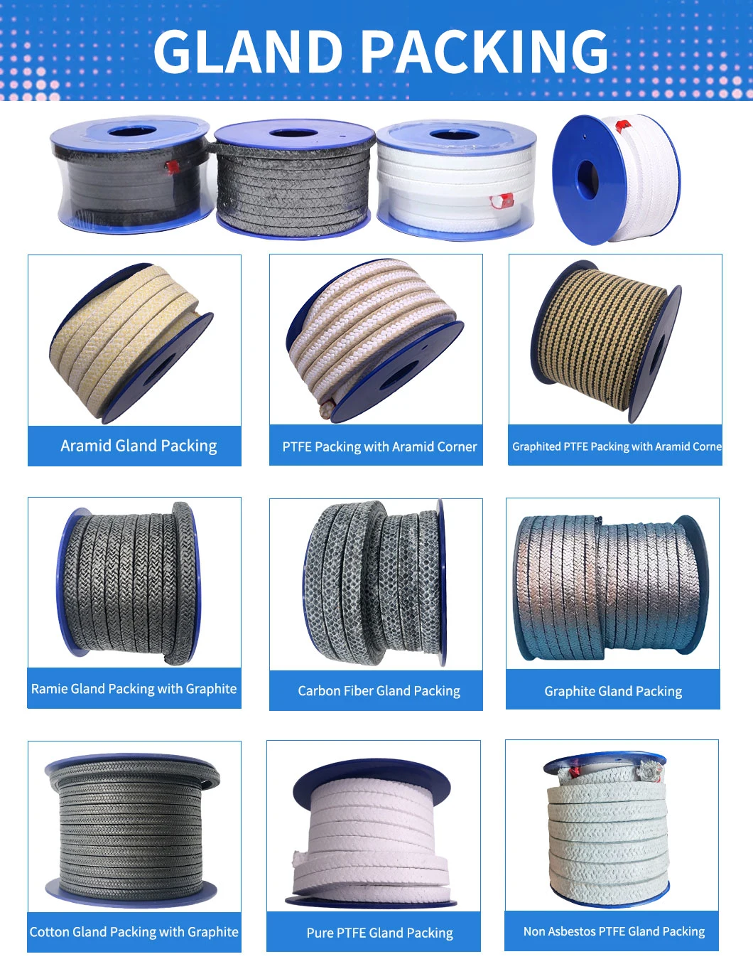 China Supplier Braided Aramid Fiber Braided Gland Packing Ring for Water Pump Seal